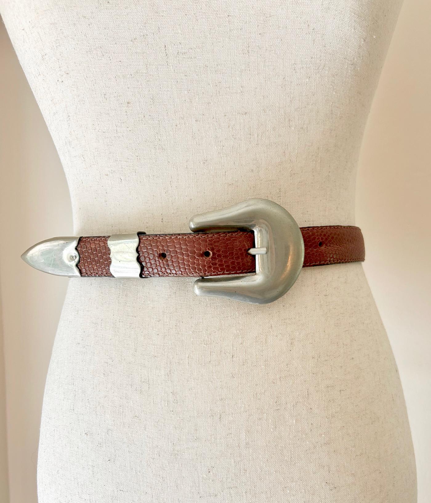 Velez Womens Brown Leather Belt Small 34 Silver Tone Butterfly Buckle Charms 1 main image 2