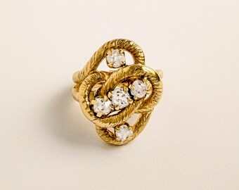 14k Gold OMC Diamond Serpent or Love Knot Ring, with Old Mine Cut Diamonds, Ouroboros Snake Motif