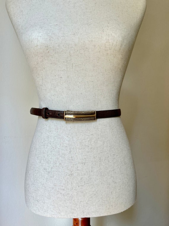 90's Vintage Brown Snakeskin Belt with Gold Horseb