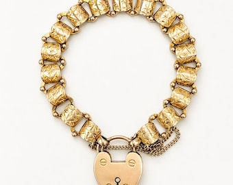 Victorian Heart Lock Chain Bracelet - 9k Gold