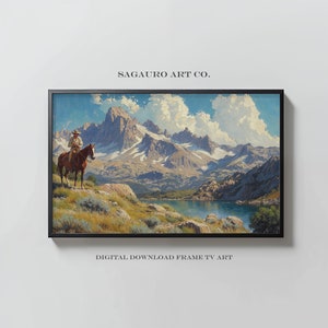 Mount Whitney with Cowboy - 4K Southwest Decor, Exclusive Frame TV Art