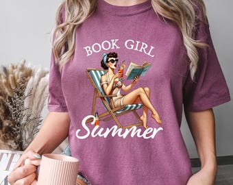 Book Girl Summer Graphic Tee, Comfort Colors Reading Shirt