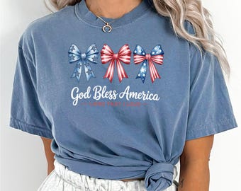 God Bless America Coquette Shirt, Comfort Colors, Coquette USA Shirt,4th July Party Shirt, Girly American Shirt, Independence Day Tee