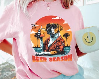 Beer Season Boxer Dog Beach Sweatshirt, Retro Tropical Summer Crewneck