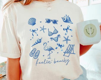Feelin' Beachy Summer Shirt, Comfort Colors Graphic Tee, Coastal Vacation Apparel