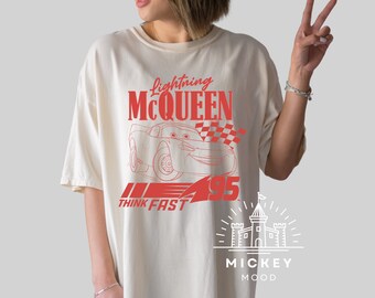 Comfort Colors® Vintage Lightning McQueen Shirt, Think Fast 95 Tee, Cars Theme Birthday, Cars Character, Retro Disney Cars, Cars Land Shirt