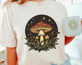 Vintage Mushroom Shirt, Comfort Colors Botanical Art Tee, Boho Nature Fairycore Top