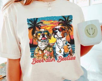 Beer Dog Besties Shirt, Comfort Colors Beach Sunset Graphic Tee