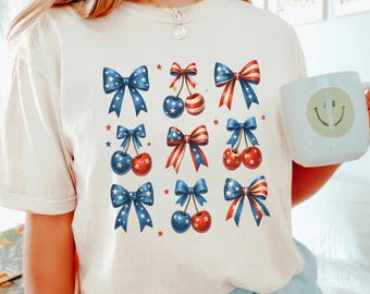 Coquette Cherry USA Flag Shirt, Comfort Colors Patriotic Tee