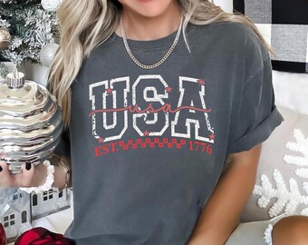 Camiseta USA Est. 1776, Comfort Colors, Camiseta del 250 aniversario de EE. UU., Camiseta del Día de la Independencia con la bandera estadounidense, Camiseta patriótica, Camiseta de América