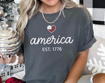 America Est. 1776 Heart Shirt, Comfort Colors, Fourth of July Shirt, USA Patriotic Shirt, Independence Day Shirt, 4th Of July Shirt