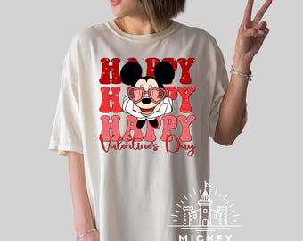 Mickey Valentine Comfort Colors Tshirt – Happy Hearts Day Cute Disney Style Gift Tee for Women Trendy Red Graphic Shirt Fun Design