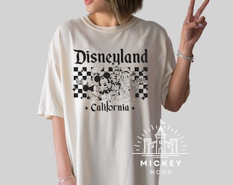 Comfort Colors® Disneyland California T-Shirt, Mickey and Friends Checkered Tee, Disneyworld Trip Shirt, Vintage Disney Est 1955 T-Shirt
