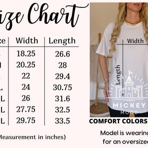 The image is a size chart for a white t-shirt, with measurements for different sizes labeled. The chart includes a model wearing the XL size, and the model is wearing the MIXKEY MOOD size. The image also includes a photo of the model wearing the MIXKEY MOOD size. The caption indicates that the model is wearing the XL size for an oversized fit.