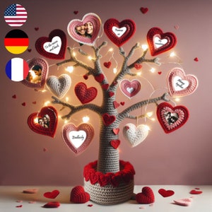 Valentine Tree Personalized Crochet Pattern, Häkelmuster, Valentinsbaum, Love-Themed Crafting Project, arbre St-Valentin, Patron de crochet