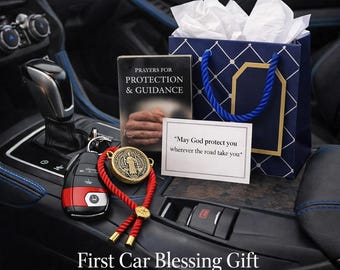 Catholic Gift for New Driver – St Benedict Car Charm, Travel Protection Prayer, First Car Gift