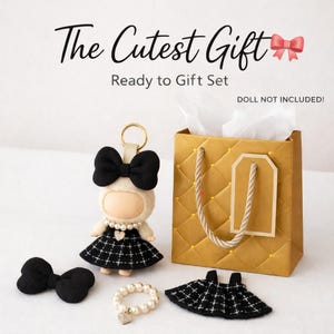 Labubu Doll Outfit 17cm | Doll Dress Set with Bow & Pearl Necklace | Ready to Gift | Cute Doll Clothes Gift for Girls