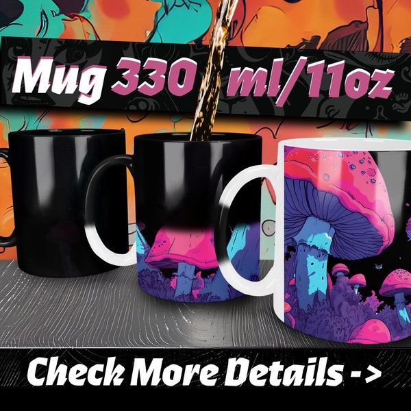 Mug champignon psychédélique aux couleurs changeantes - Tasse thermoréactive sensible à la chaleur - Verres uniques, idée cadeau, Mug trippy, 330 ml, 11 oz