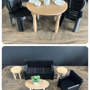 Fashion Doll House Furniture, Dining Room and Living Room Set in Black to fit up to 11&quot; Dolls