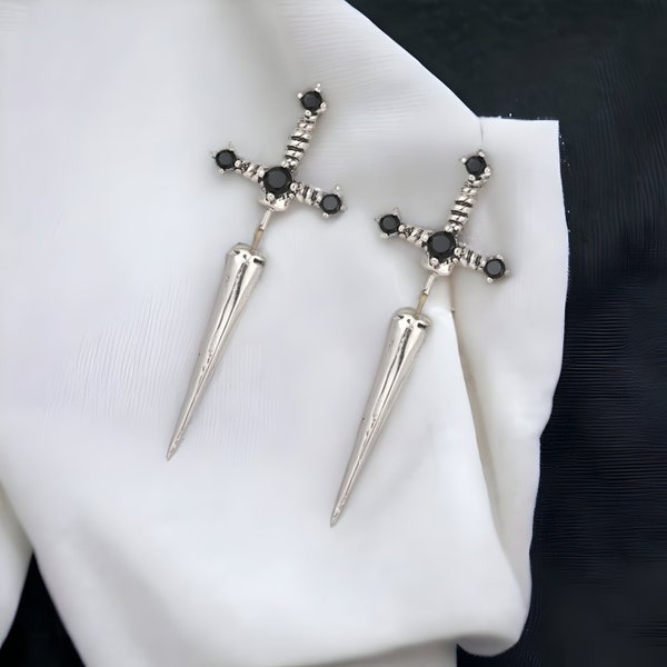 Silver Dagger Stud Earrings, Punk Earrings, Dainty Dagger Stud Earrings, Gothic Jewellery, Vintage Style Earrings,Handmade Jewellery For Her