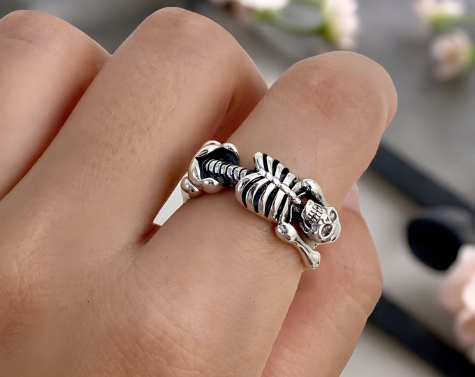 Silver Skeleton Entangled Ring, Silver Skull Adjustable ring, Punk Skull Ring, Punk Rings, Gothic Jewellery, Handmade Jewellery For Her