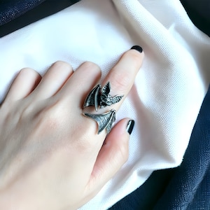 Silver Bat Adjustable Ring, Gothic Rings, Silver Bat Entangled Ring, Adjustable Animal Ring, Vintage Style Ring, Gift For Her, Handmade Gift