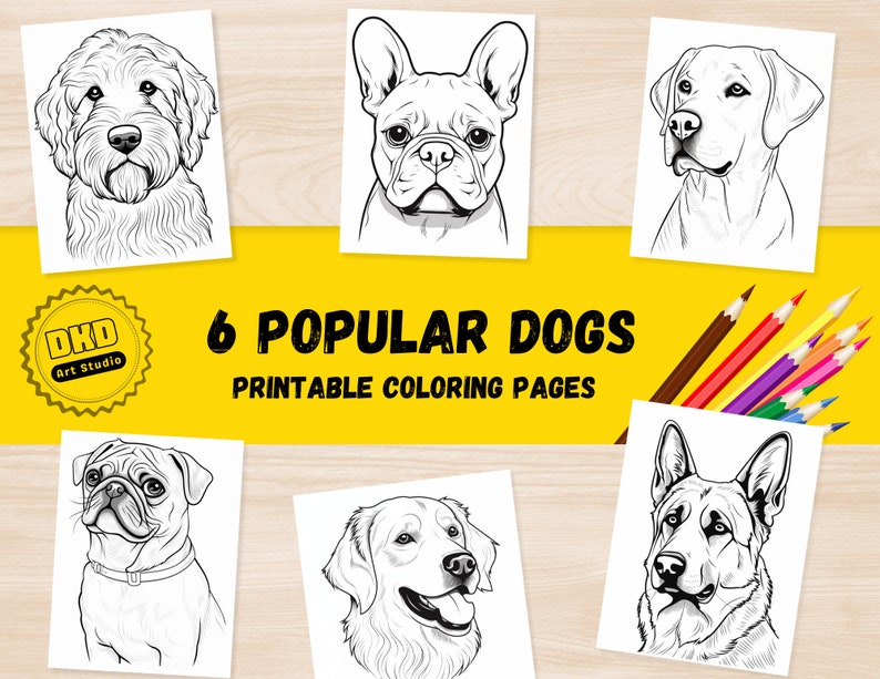 Printable Dog Coloring Pages, Grayscale Coloring Book for Adult Kids
