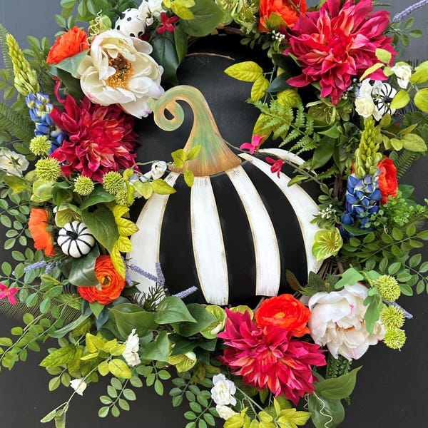 Pink and White Pumpkin Wreath Etsy