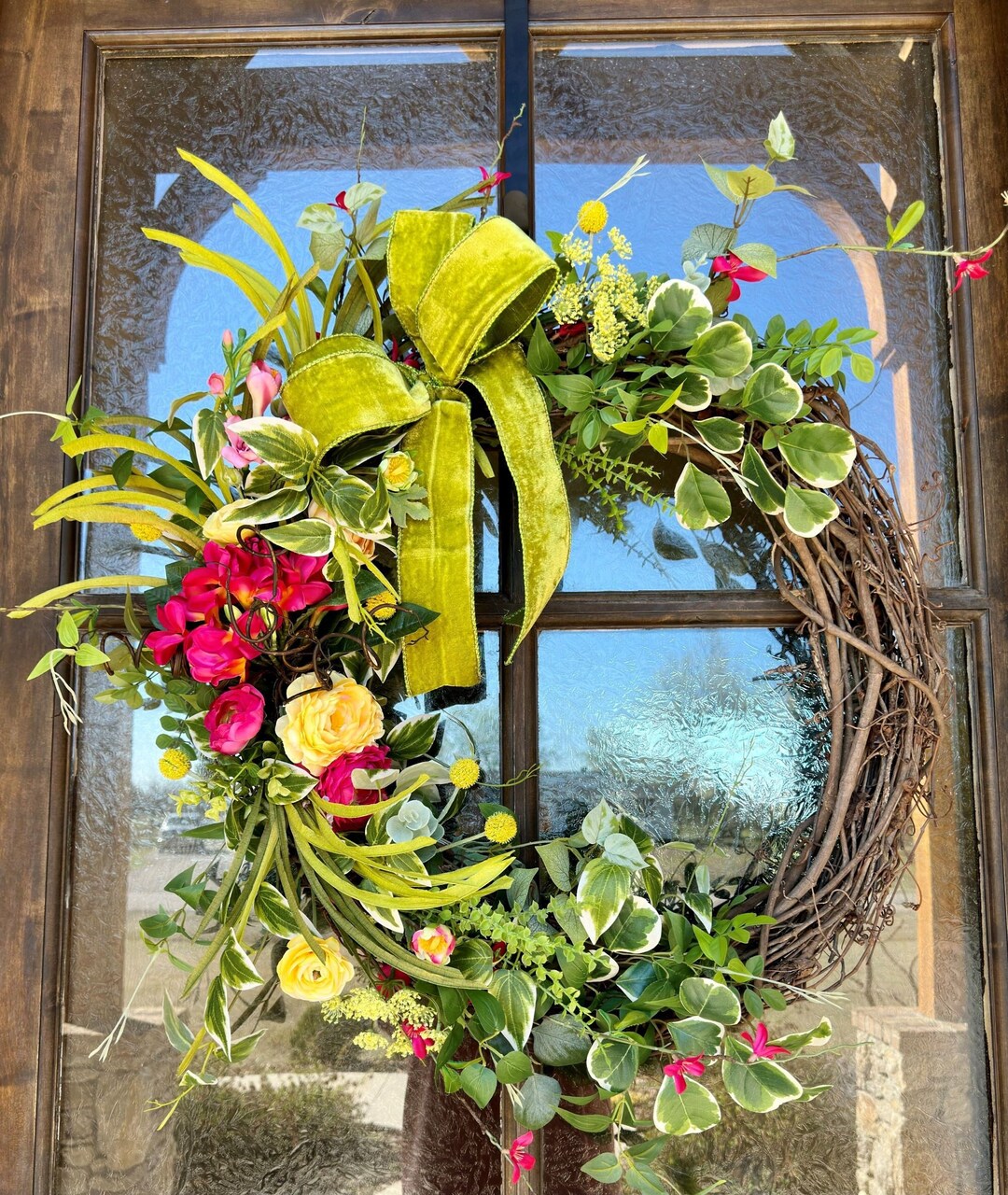 XL Spring or Summer Front Door Floral Wreath, Handmade - High Quality ...