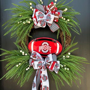 Ohio state front door wreath, Buckeyes football wreath, College football wreath, Game day decor, Football door decor, Georgia wreath,