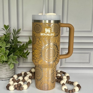 40 oz Tumbler Sunflower Sunflowers Handle Straw Floral Customized Laser Engraved