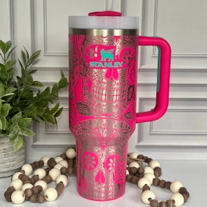 40 oz Tumbler Sugar Skull Sugar Skulls Skeleton Handle Straw Customized Laser Engraved