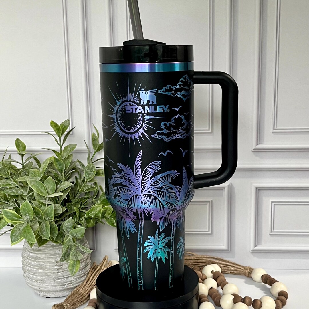 40 Oz Tropical Beach Palm Trees Vacation Laser Engraved Tumbler Handle ...