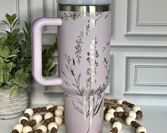 40 oz 40oz Tumbler Lavender Purple Lilac Floral Flowers Customized Laser Engraved