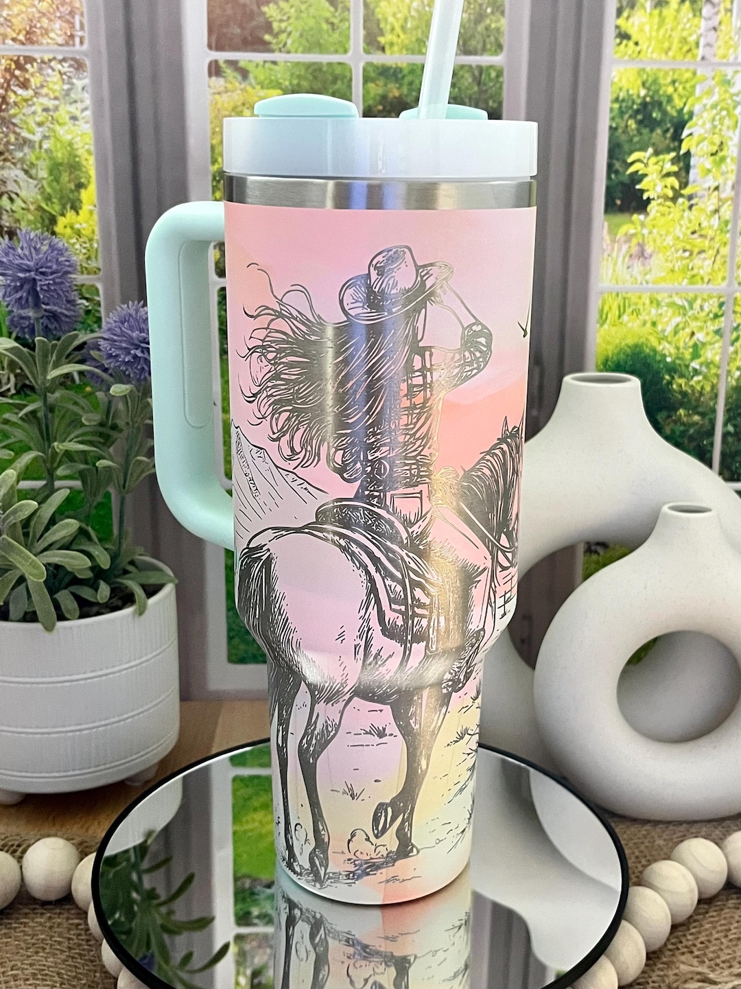 40 Oz Tumbler Cowgirl Horse Customized Laser Engraved Wild West Western ...
