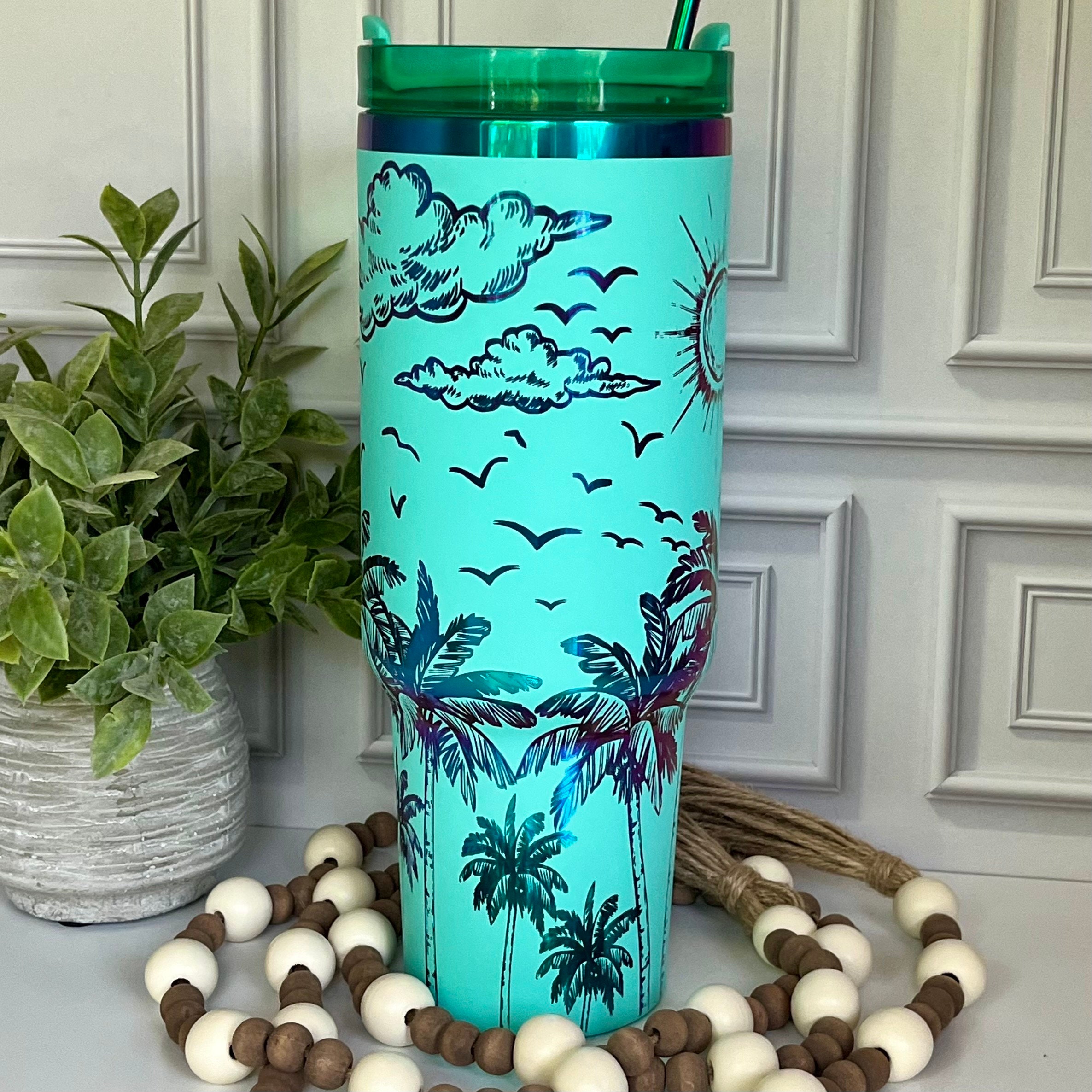 40 Oz 40oz Tropical Beach Palm Trees Vacation Laser Engraved Tumbler ...