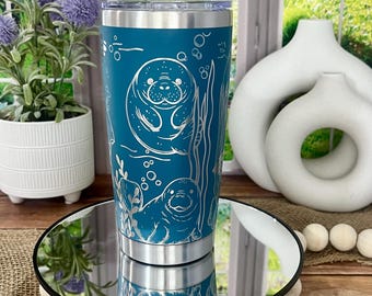 20 oz Manatee Manatees Tumbler Customized Laser Engraved