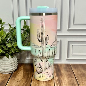40 oz Tumbler Customized Laser Engraved Wild West Western Sunset