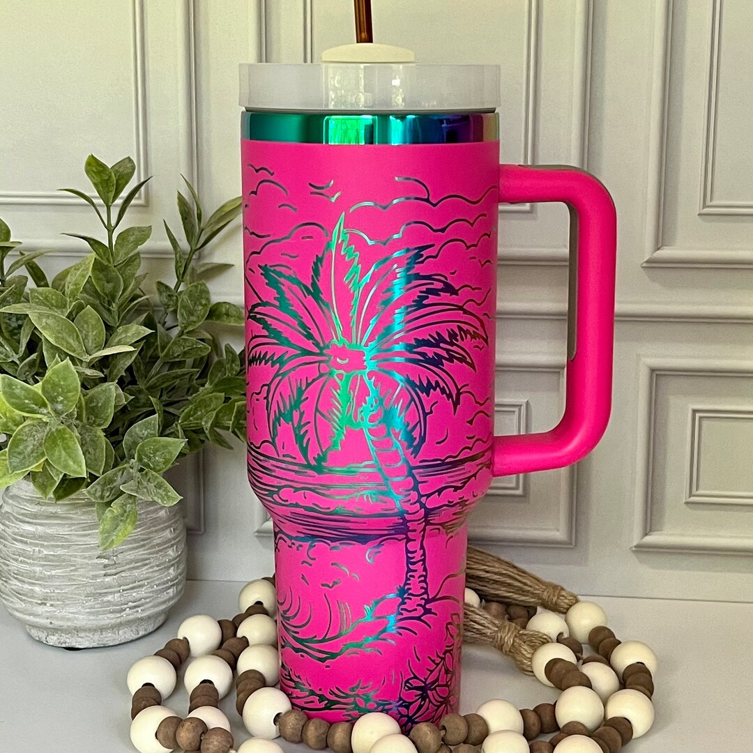 40 Oz Tropical Beach Palm Trees Vacation Tumbler Laser Engraved Tumbler ...
