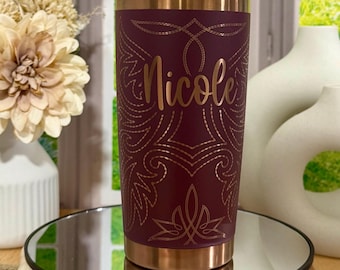 20 oz Personalized Name Boot Stitch Western Tumbler Customized Laser Engraved