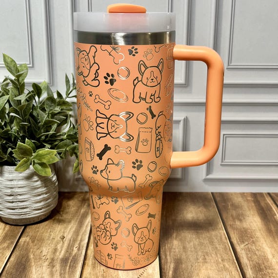 40oz Customized Laser Engraved Corgi Corgis Doodle 40 oz Tumbler with Handle & Straw