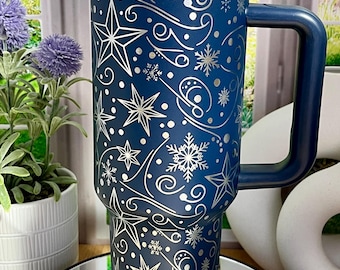40oz 40 oz Tumbler Christmas Starry Night Stars Snowflakes Swirl Customized Laser Engraved
