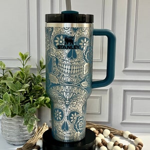 40 oz  Sugar Skull Skulls Sugar Skulls Rainbow Laser Engraved Tumbler Handle Lid Straw 40oz Cup