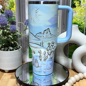 40 oz Tumbler Customized Laser Engraved Wild West Western Sunset