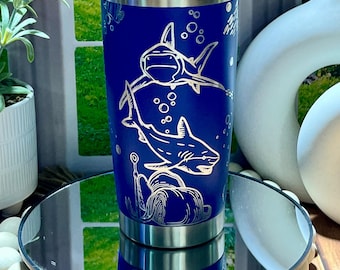 20 oz Shark Sharks Tumbler Customized Laser Engraved