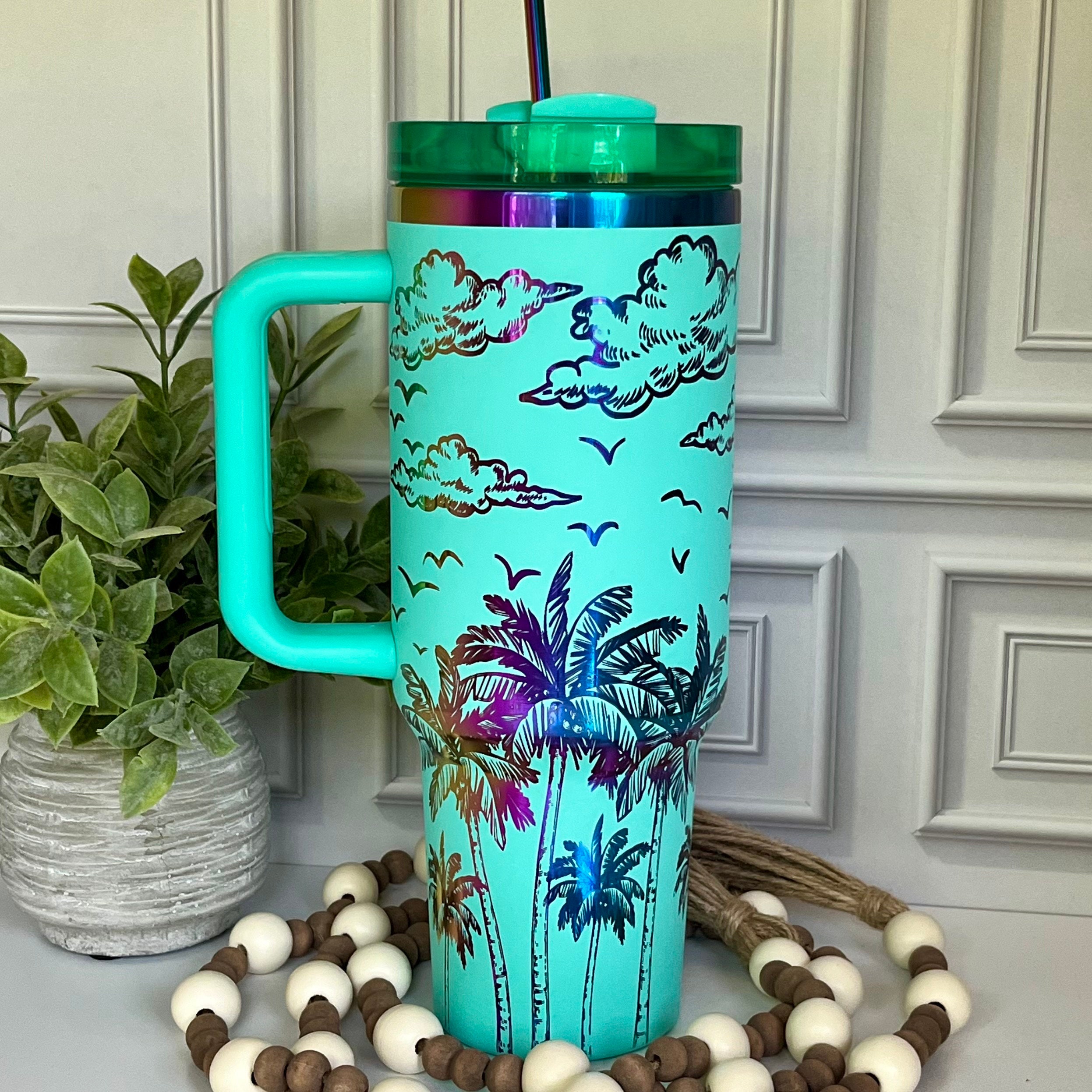 40 Oz 40oz Tropical Beach Palm Trees Vacation Laser Engraved Tumbler ...