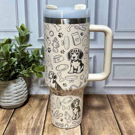 40oz Customized Laser Engraved Beagle Doodle 40 oz Tumbler with Handle & Straw