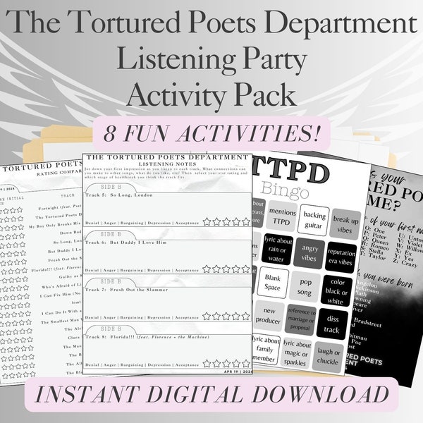 TTPD Listening Party |Activities |Instant Download |Printable |Taylor Swift|Craft|TTPD Games|Tortured Poets Department| TTPD Listening Notes