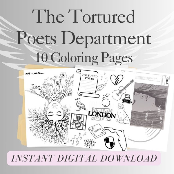 TTPD Listening Party |Coloring Pages |INSTANT DOWNLOAD |Printable |Taylor Swift |Tortured Poets Department| Swiftie | Kids