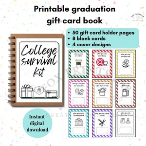 Abschluss Geschenkkarte Buch College Survival Kit | Druckfertiger Sofort-Download | Bauen Sie Ihr eigenes Geschenkkartenbuch | Abitur zum Abitur